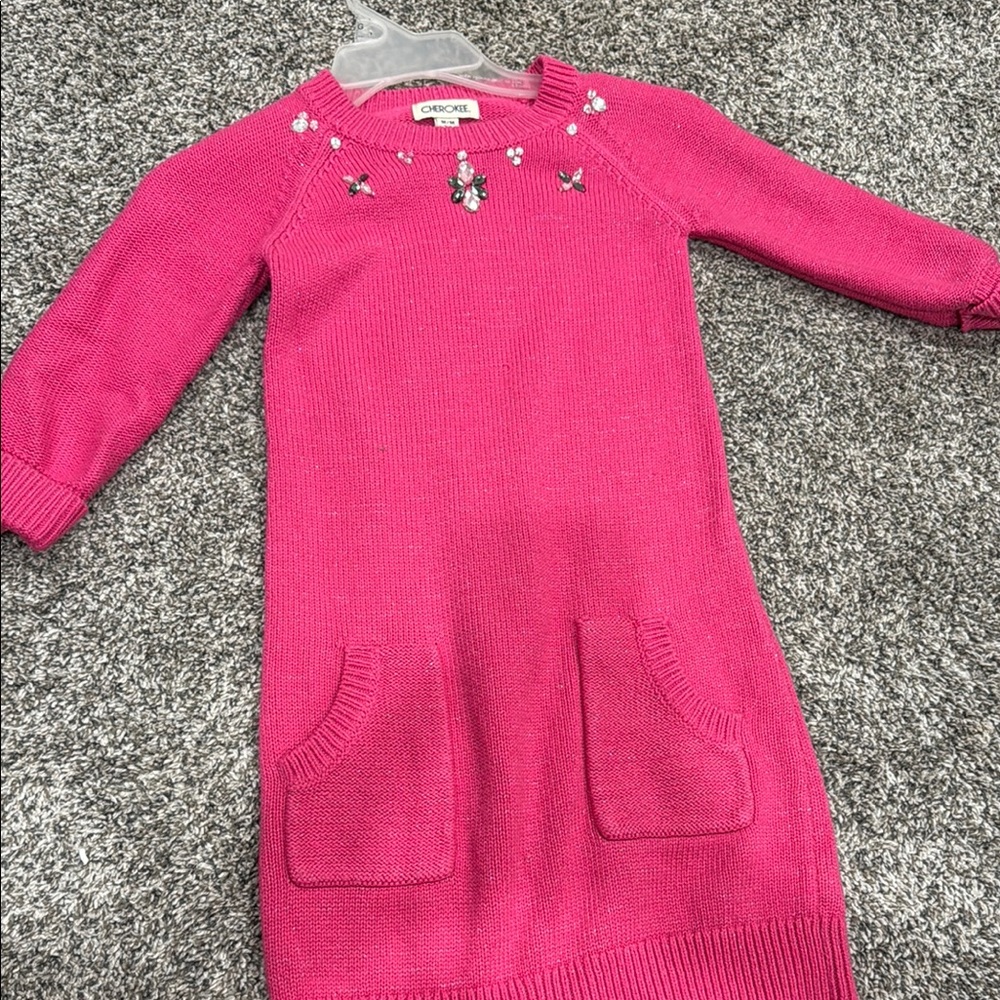 Fuchsia Knit Dress with Floral Accents